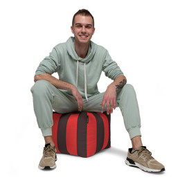 Пуф Кубик Полосатый Оксфорд размер Стандарт+ iQmebel Красный + Коричневый